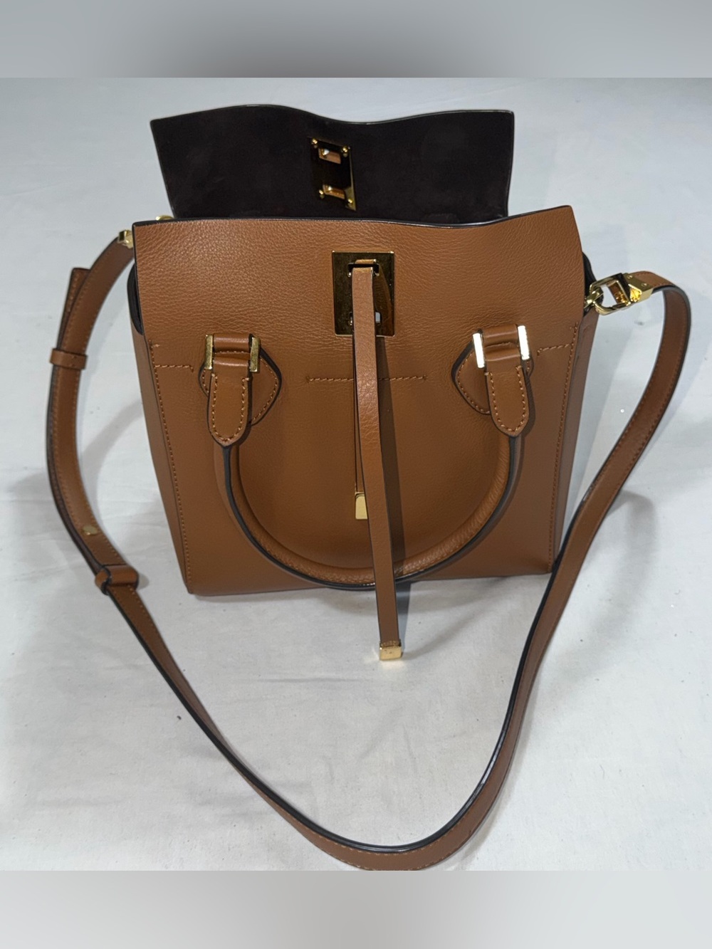 Michael Kors Collection Bancroft Medium Pebbled Leather Satchel Brown
